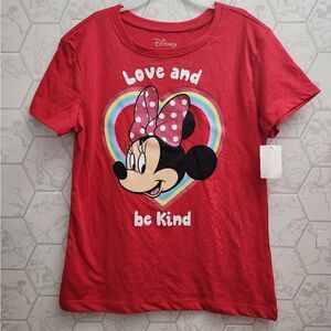 Disney Valentine's DayMinnie Mouse Large 10/12 T-Shirt " Love & Be Kind" Red Top